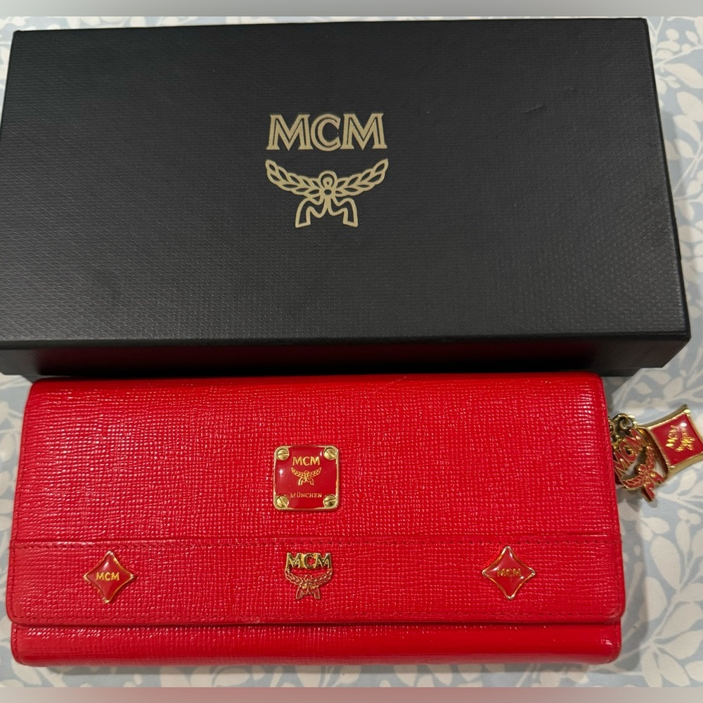 EUC MCM Leather Long Wallet with Charms, MCM Box Included